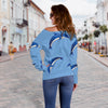 Dolphin Blue Print Off Shoulder Sweatshirt