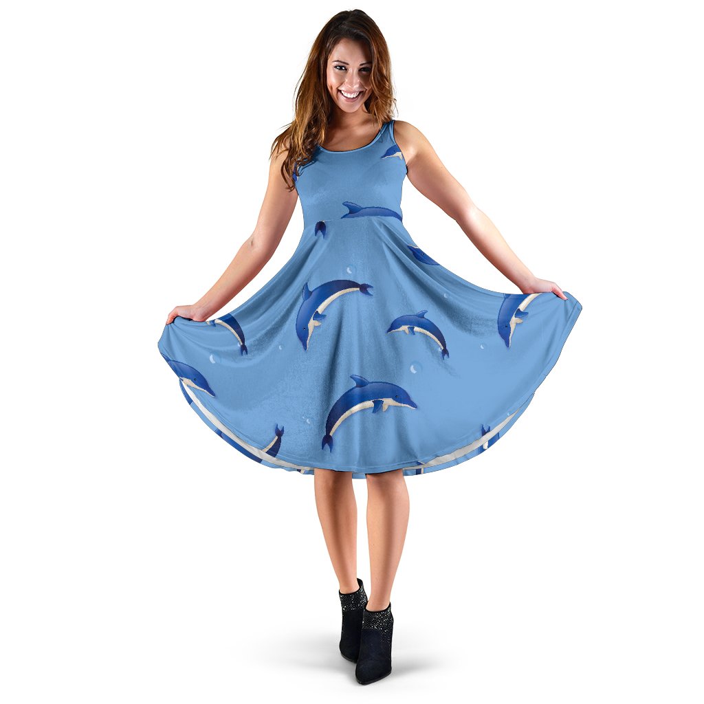 Dolphin Blue Print Sleeveless Mini Dress