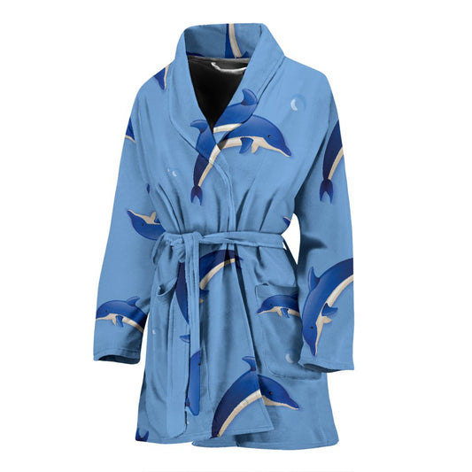 Dolphin Blue Print Women Bath Robe