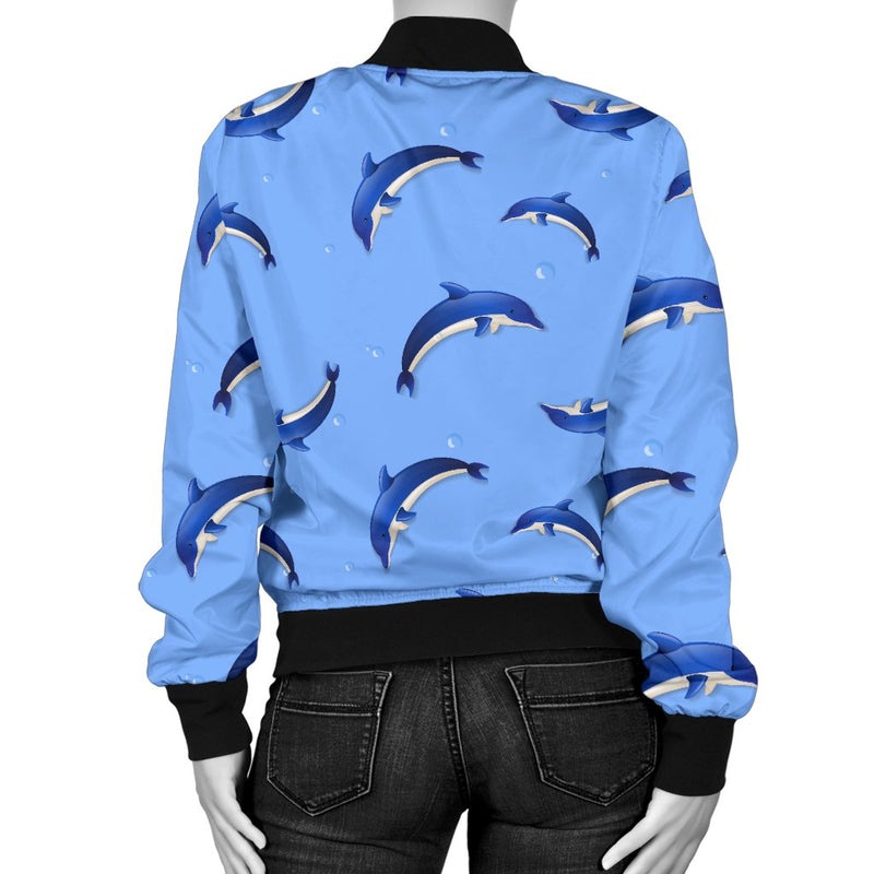 Dolphin Blue Print Women Casual Bomber Jacket