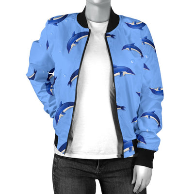 Dolphin Blue Print Women Casual Bomber Jacket