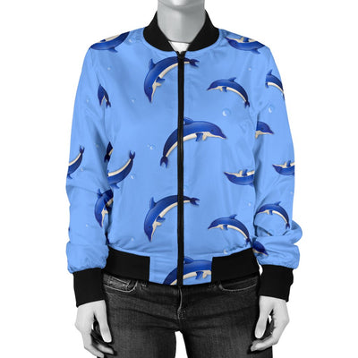 Dolphin Blue Print Women Casual Bomber Jacket