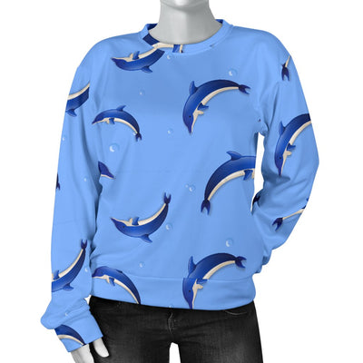 Dolphin Blue Print Women Crewneck Sweatshirt