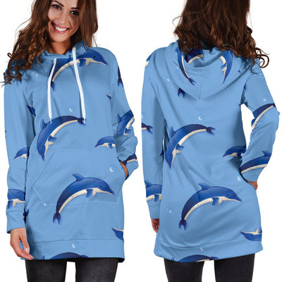 Dolphin Blue Print Women Hoodie Dress