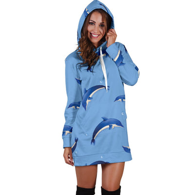 Dolphin Blue Print Women Hoodie Dress