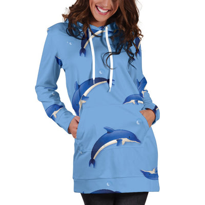 Dolphin Blue Print Women Hoodie Dress