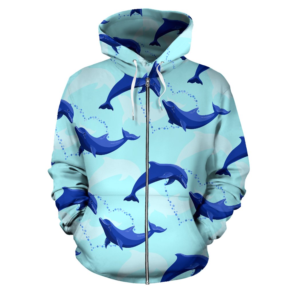 Dolphin Heart Pattern All Over Zip Up Hoodie