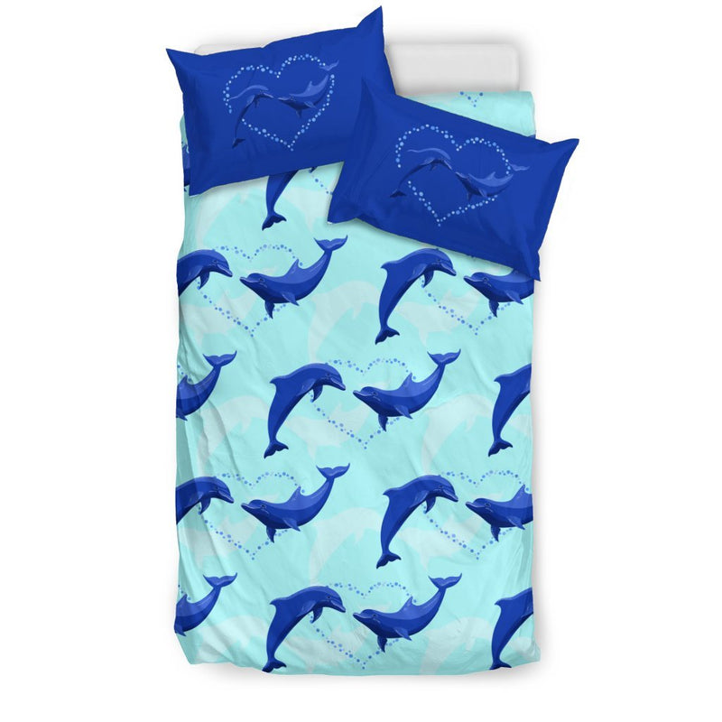 Dolphin Heart Pattern Duvet Cover Bedding Set