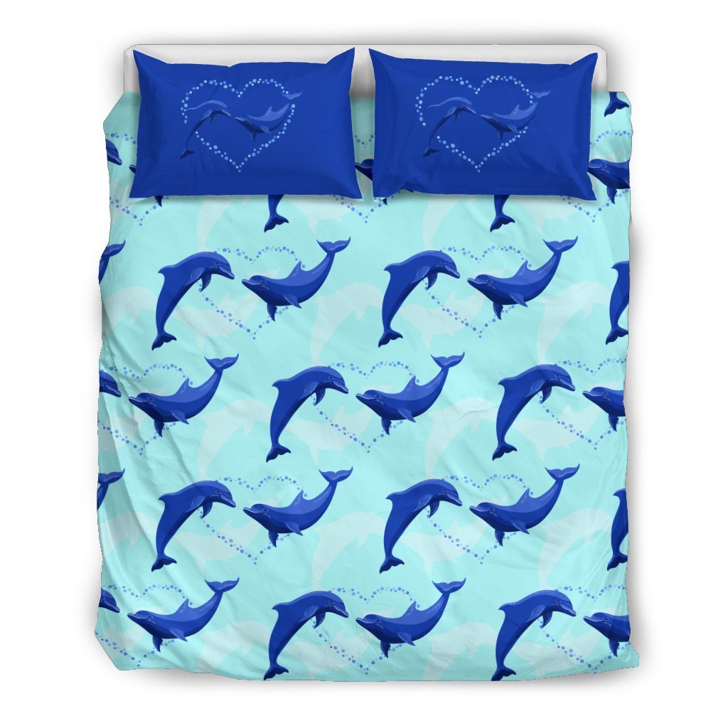 Dolphin Heart Pattern Duvet Cover Bedding Set