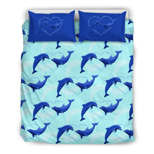 Dolphin Heart Pattern Duvet Cover Bedding Set