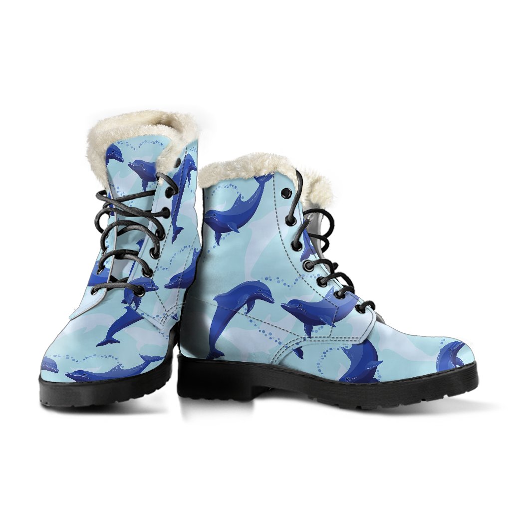 Dolphin Heart Pattern Faux Fur Leather Boots