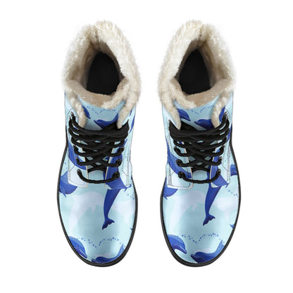 Dolphin Heart Pattern Faux Fur Leather Boots