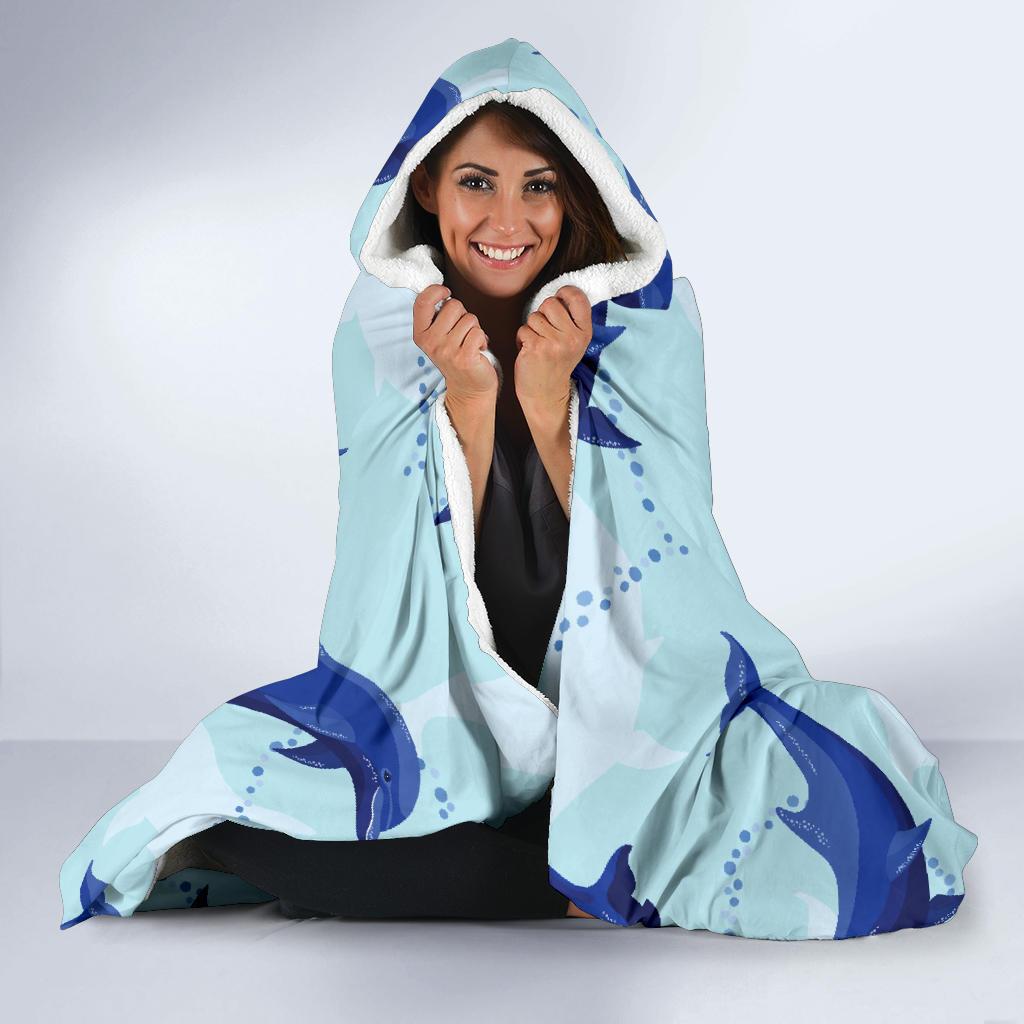 Dolphin Heart Pattern Hooded Blanket-JORJUNE.COM