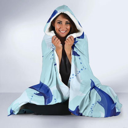 Dolphin Heart Pattern Hooded Blanket-JORJUNE.COM