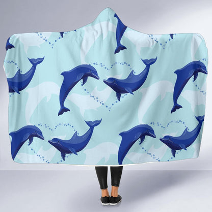 Dolphin Heart Pattern Hooded Blanket-JORJUNE.COM