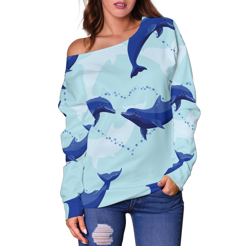 Dolphin Heart Pattern Off Shoulder Sweatshirt