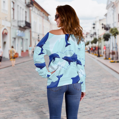 Dolphin Heart Pattern Off Shoulder Sweatshirt