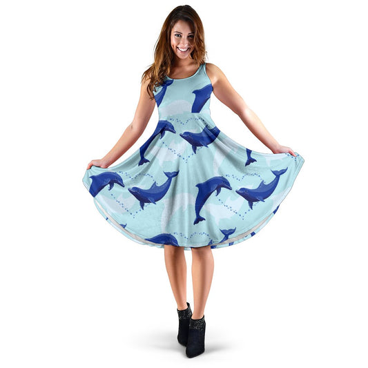 Dolphin Heart Pattern Sleeveless Mini Dress