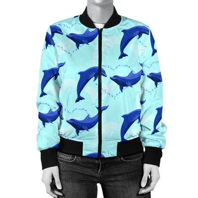 Dolphin Heart Pattern Women Casual Bomber Jacket