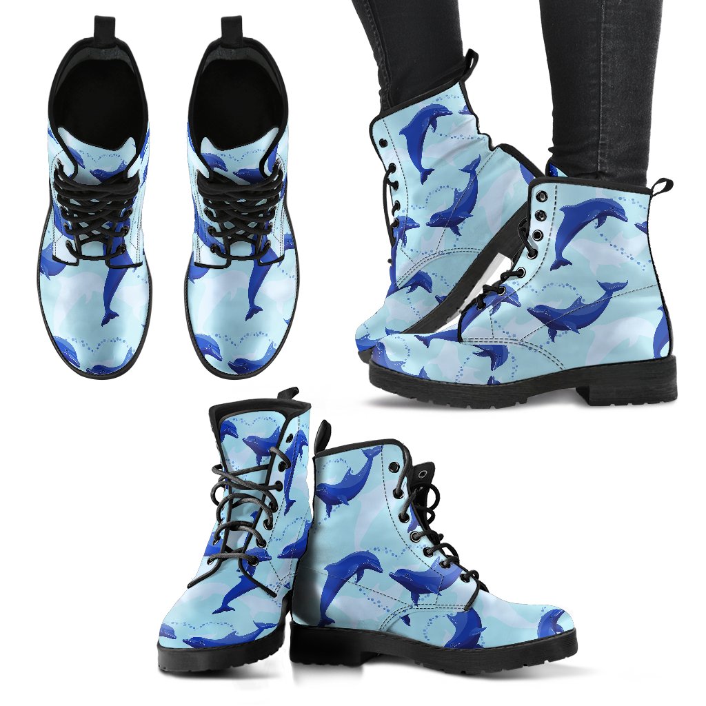 Dolphin Heart Pattern Women Leather Boots