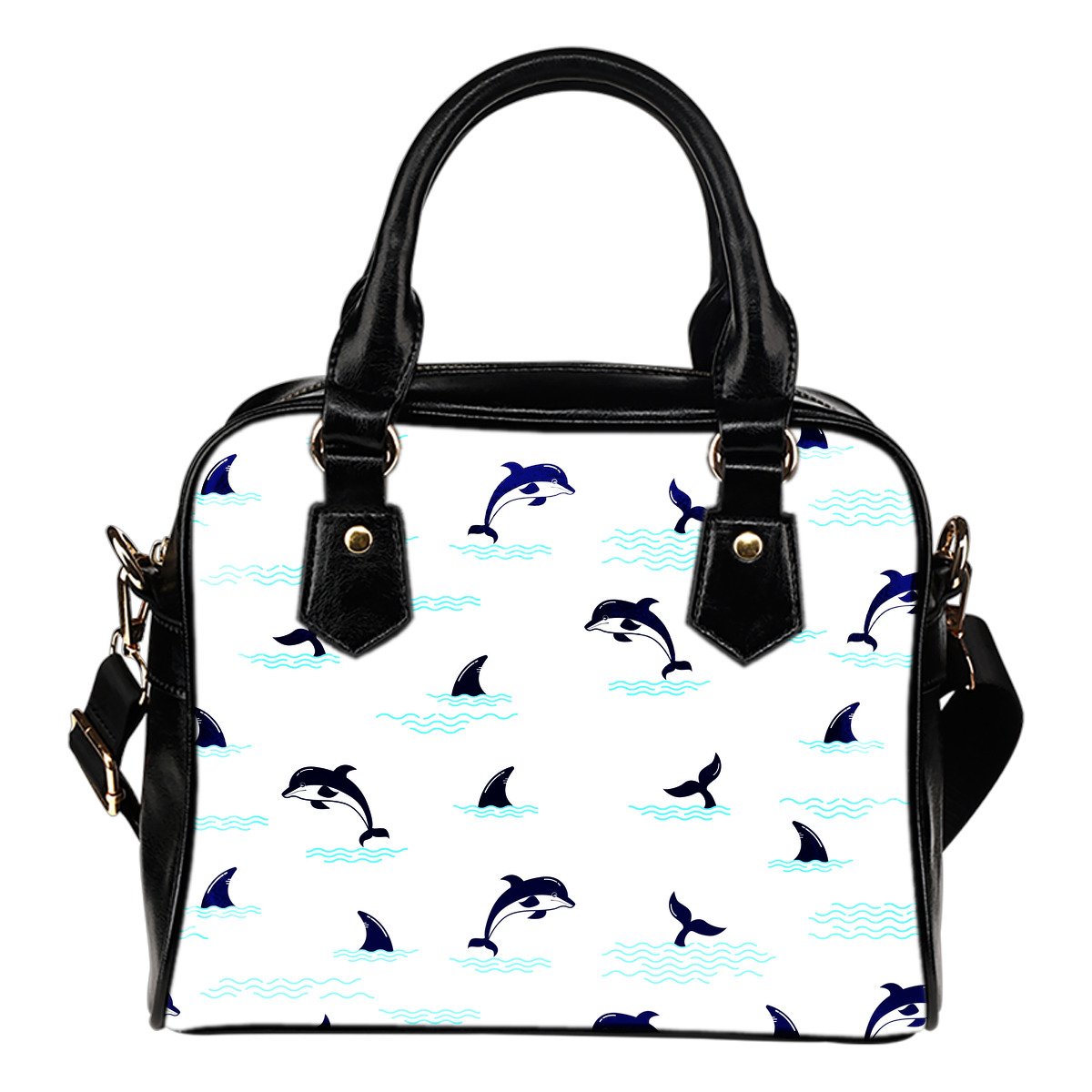 Dolphin Jumping Leather Shoulder Handbag