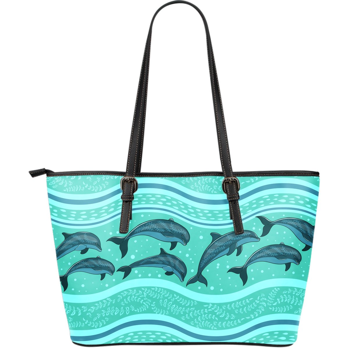 Dolphin Pattern Large Leather Tote Bag