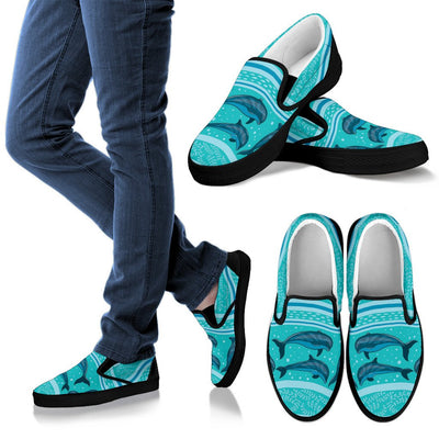 Dolphin Pattern Women Canvas Slip On Shoes