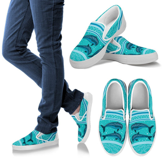Dolphin Pattern Women Canvas Slip On Shoes