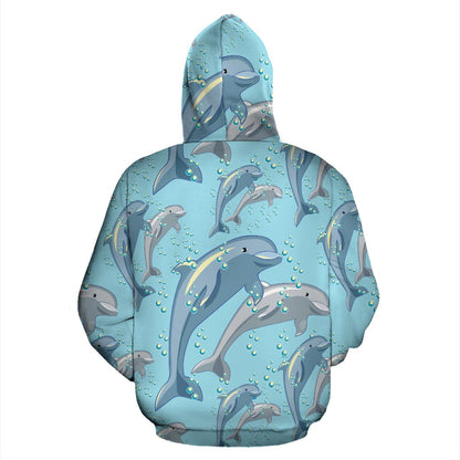 Dolphin Print Pattern All Over Zip Up Hoodie