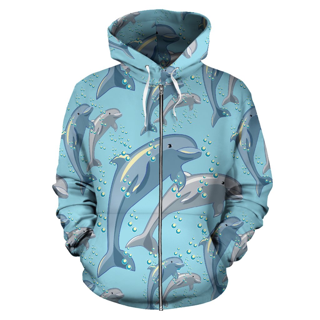Dolphin Print Pattern All Over Zip Up Hoodie