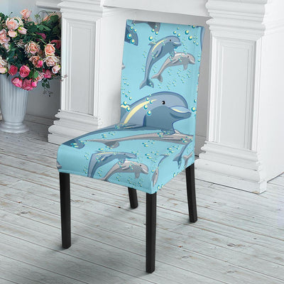 Dolphin Print Pattern Dining Chair Slipcover-JORJUNE.COM