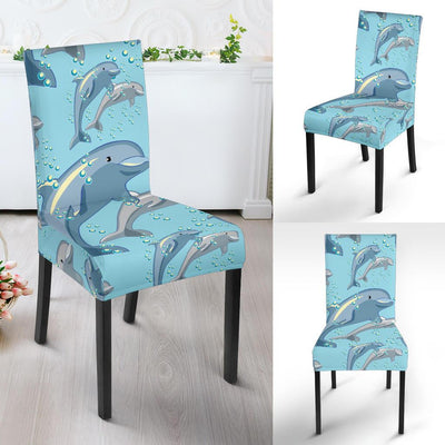 Dolphin Print Pattern Dining Chair Slipcover-JORJUNE.COM