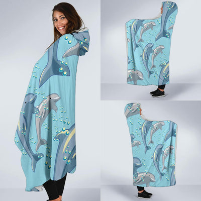 Dolphin Print Pattern Hooded Blanket-JORJUNE.COM