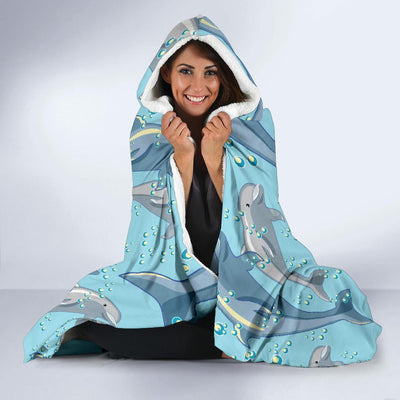 Dolphin Print Pattern Hooded Blanket-JORJUNE.COM