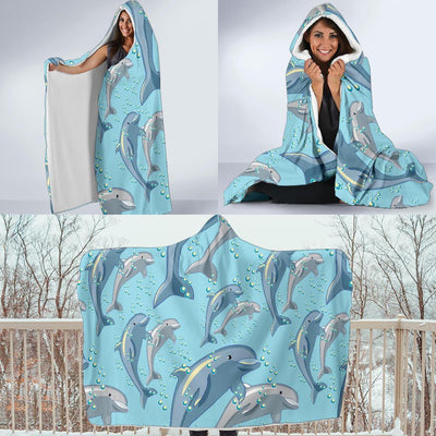 Dolphin Print Pattern Hooded Blanket-JORJUNE.COM