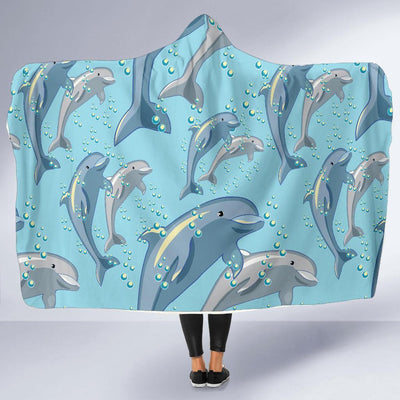 Dolphin Print Pattern Hooded Blanket-JORJUNE.COM