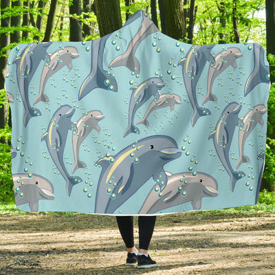 Dolphin Print Pattern Hooded Blanket-JORJUNE.COM