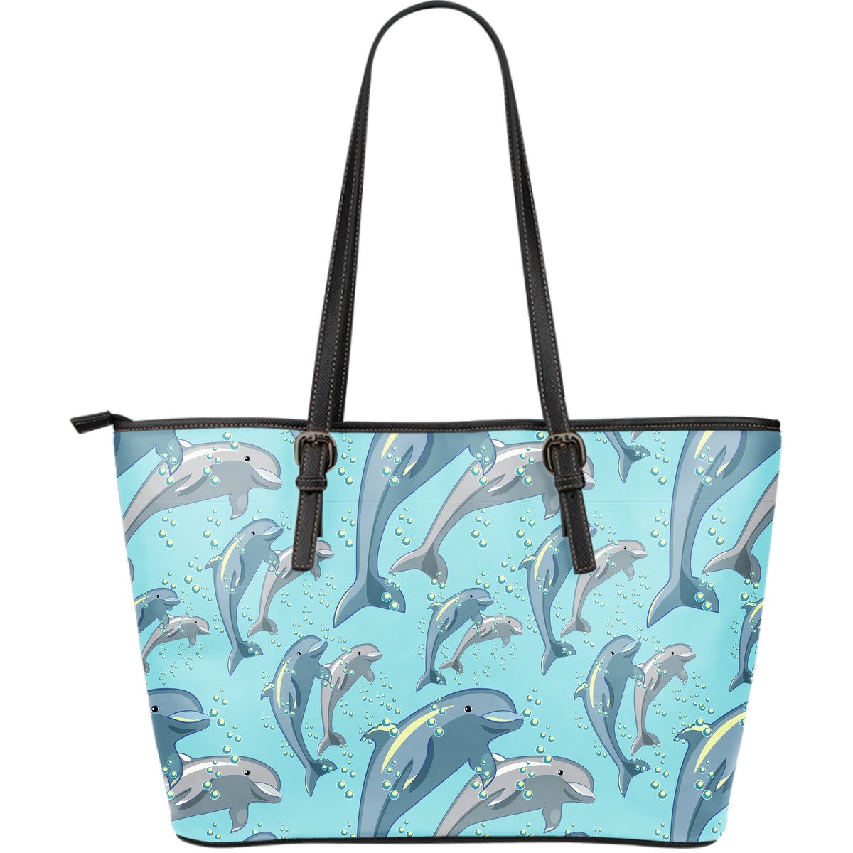 Dolphin Print Pattern Large Leather Tote Bag