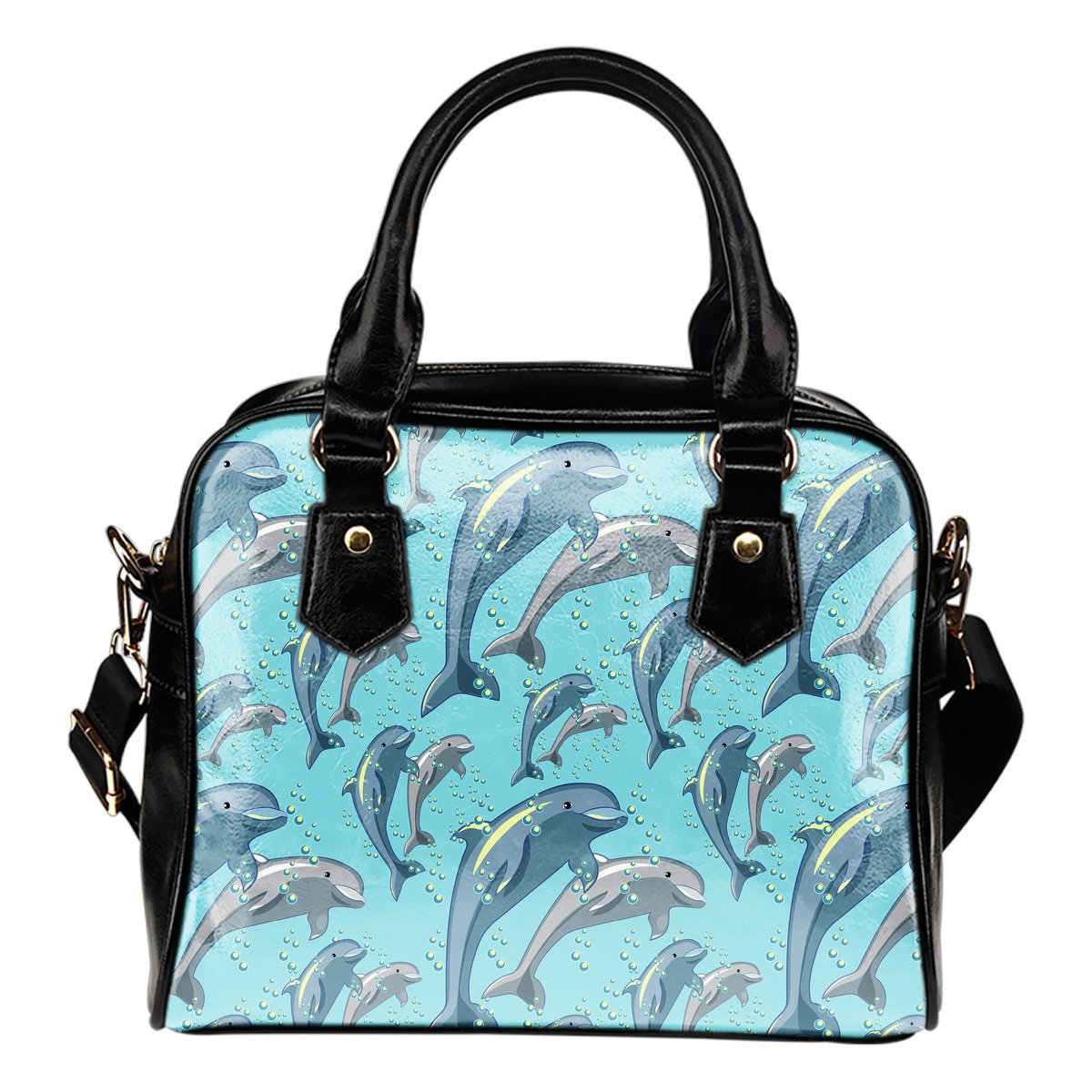 Dolphin Print Pattern Leather Shoulder Handbag