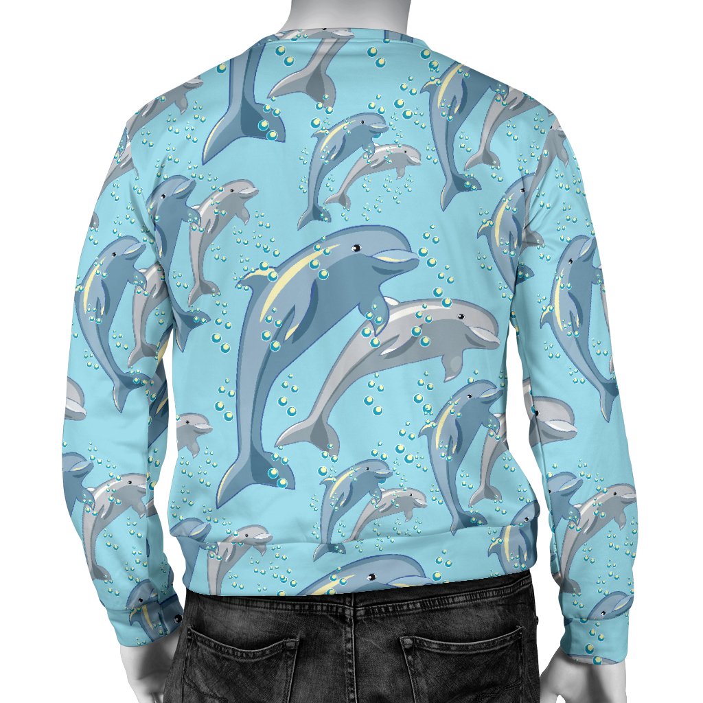 Dolphin Print Pattern Men Crewneck Sweatshirt