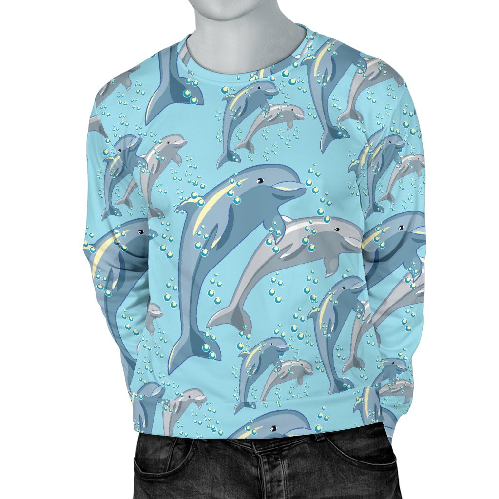 Dolphin Print Pattern Men Crewneck Sweatshirt