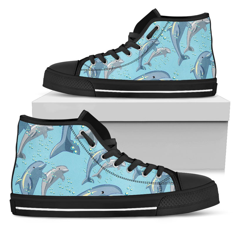 Dolphin Print Pattern Men High Top Shoes