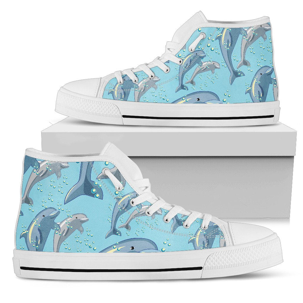 Dolphin Print Pattern Men High Top Shoes