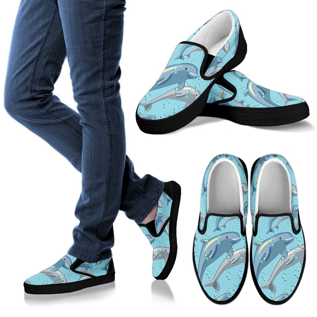Dolphin Print Pattern Men Slip On Shoes