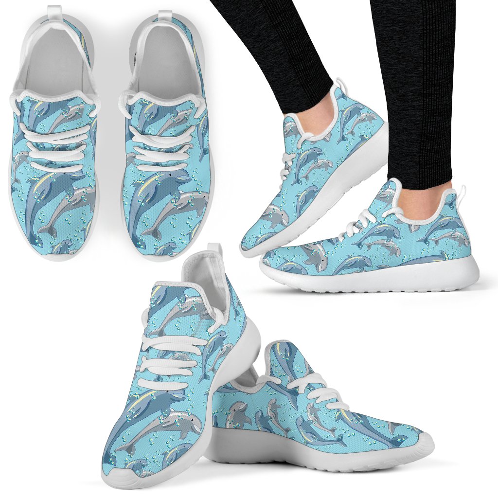 Dolphin Print Pattern Mesh Knit Sneakers Shoes