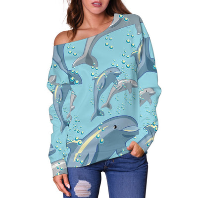 Dolphin Print Pattern Off Shoulder Sweatshirt