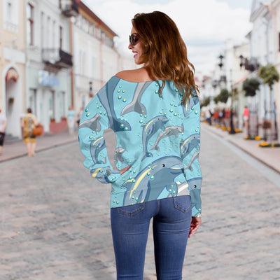 Dolphin Print Pattern Off Shoulder Sweatshirt