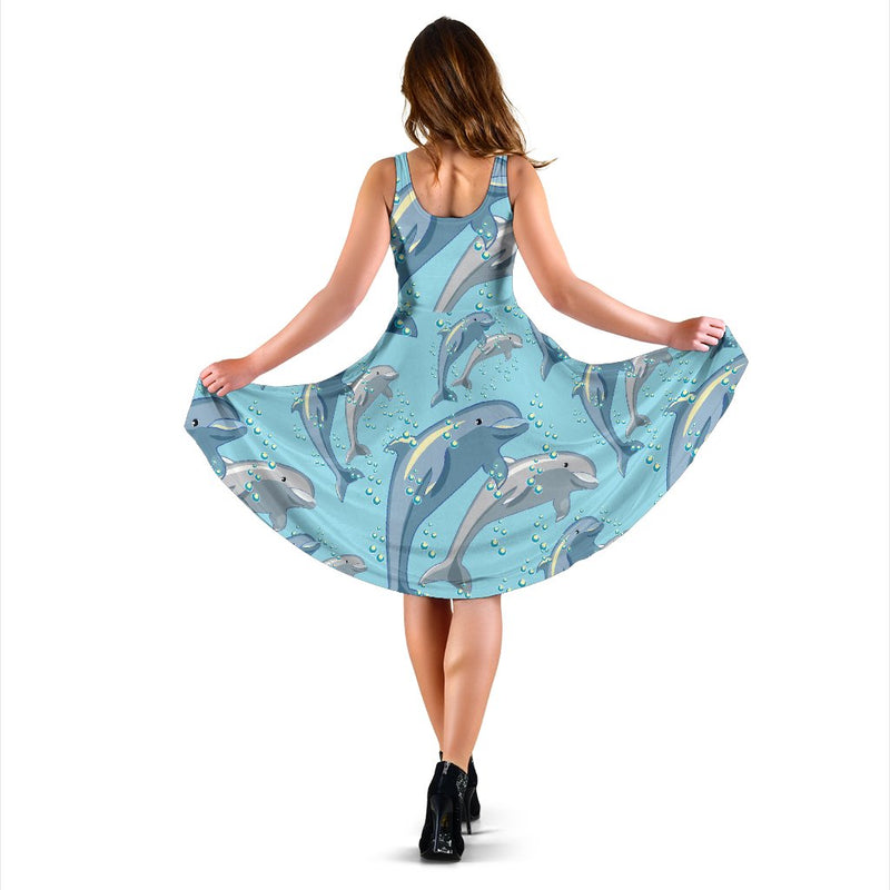 Dolphin Print Pattern Sleeveless Mini Dress