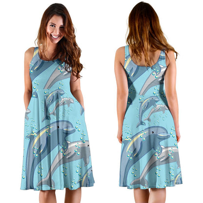 Dolphin Print Pattern Sleeveless Mini Dress