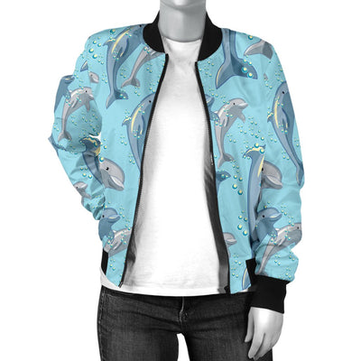 Dolphin Print Pattern Women Casual Bomber Jacket